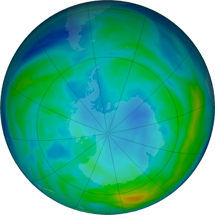 Antarctic ozone map for 15 May 2020